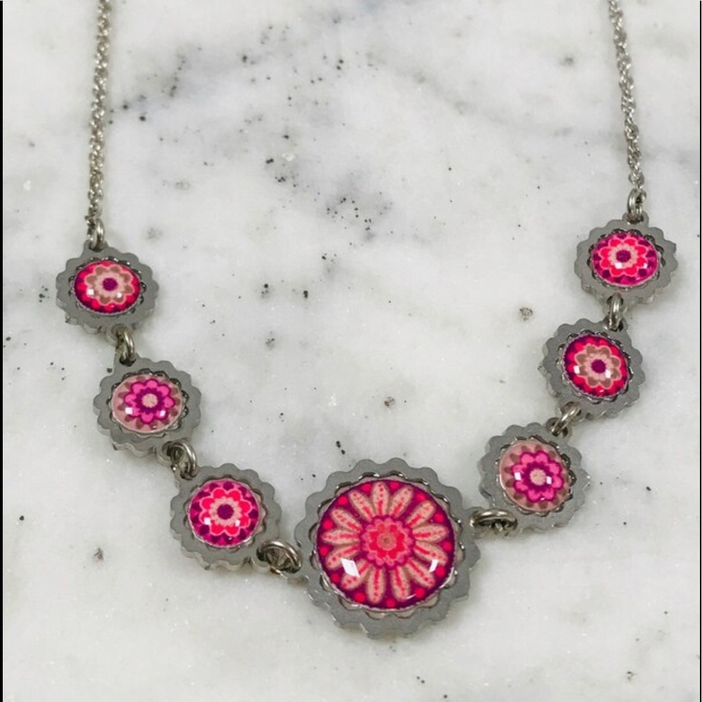 Yoolies Floral Pink and Silver Necklace